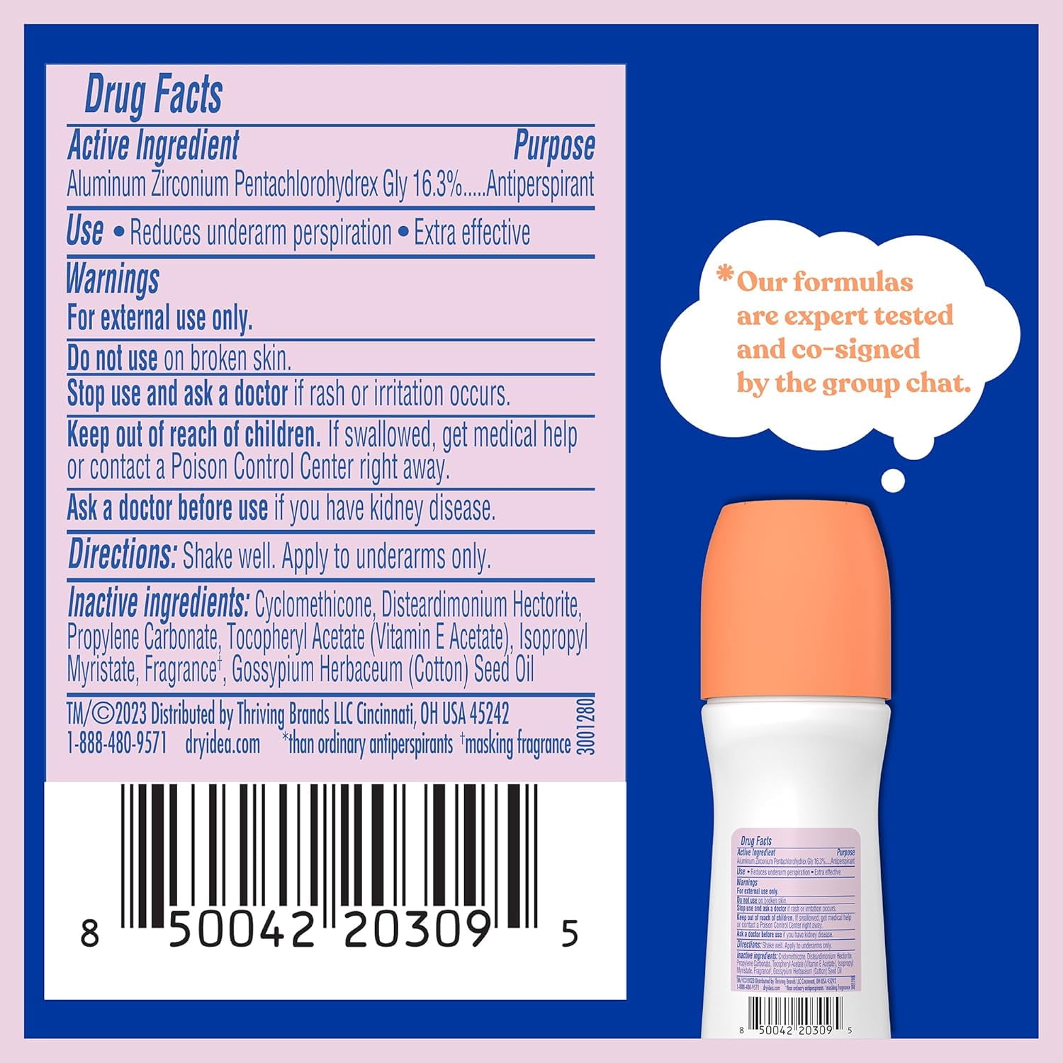 Dry Idea Roll-On Deodorant & Antiperspirant | 2X Longer Sweat Protection | 72-Hour Odor Protection | Unscented & Hypoallergenic for Sensitive Skin, 3.25 oz