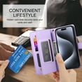 thumbnail image 7 of Allytechgroup Wallet Case for Apple iPhone 16 Pro Max, 9 Cards Holder + Zipper Pocket + Hand Wrist Shockproof Stand Flip Cover RFID Blocking Phone Case for Women Men, Purple, 7 of 7