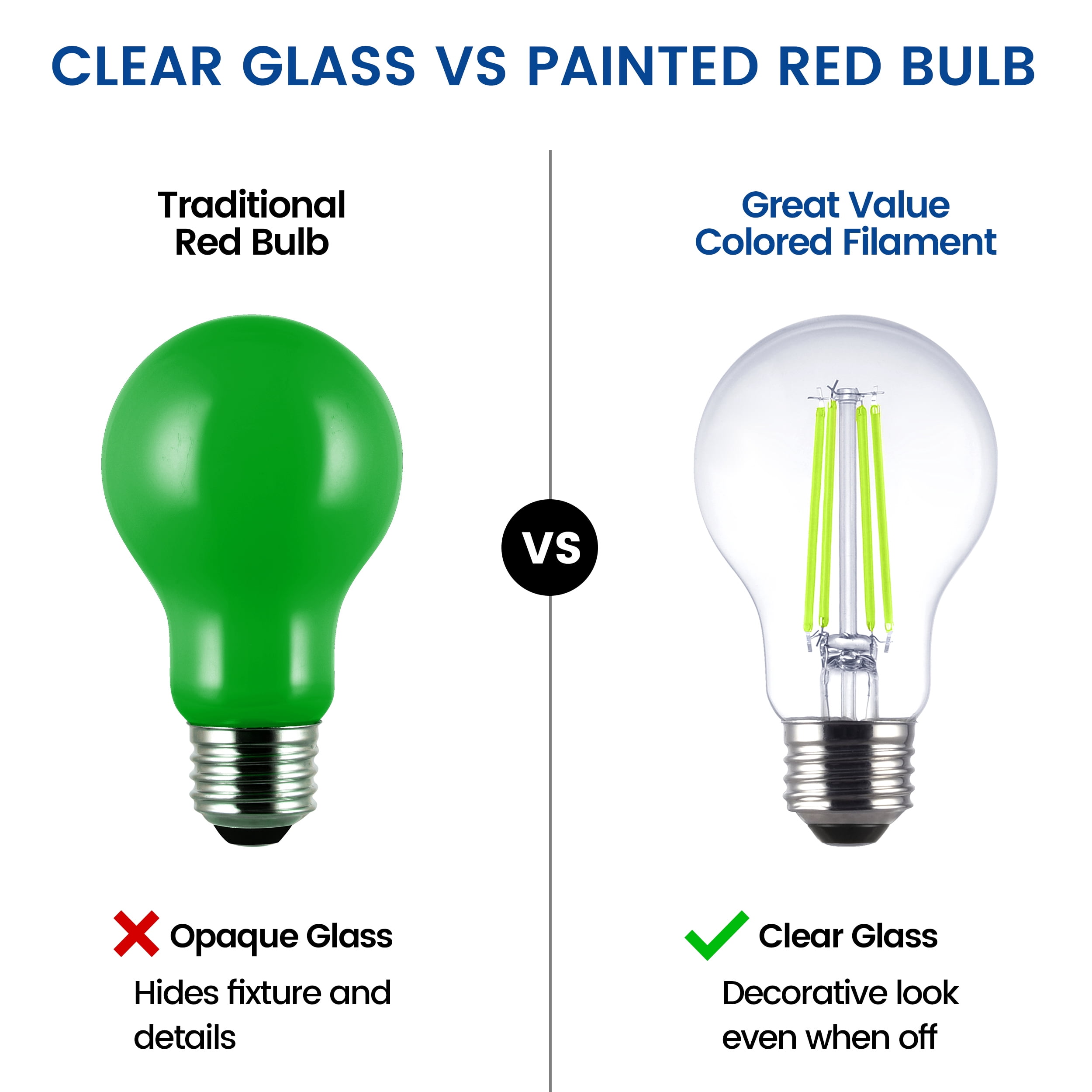 Great Value A19 LED 7W Decorative Green Light Bulbs, E26 Medium Base, 2 Pack