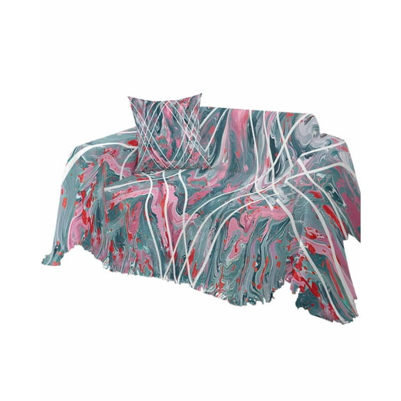 Marble Pink Sofa Couch Covers for Dog,Washable Sectional Couch Slipcovers for Loveseat with Tassels,Dusy Blue Modern Geometric Abstract Marbling Non Slip Sofa Throw Cover Blanket Large 71''x102''