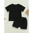 thumbnail image 4 of ZAXARRA Vêtements pour Garçons Tout-Petits, Hauts à Manches Courtes Col Rond Rayé Pantalons Courts à Cordon Tenues Décontractées, 4 of 9