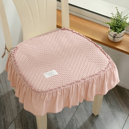 HOARBOEG Luxury European Chair Cushion for Dining Chair Office Chairs Non Slip European Seat Cushion Square Thicken Chair Pad with Fixed Rope Lace Ruffle Seat Pad