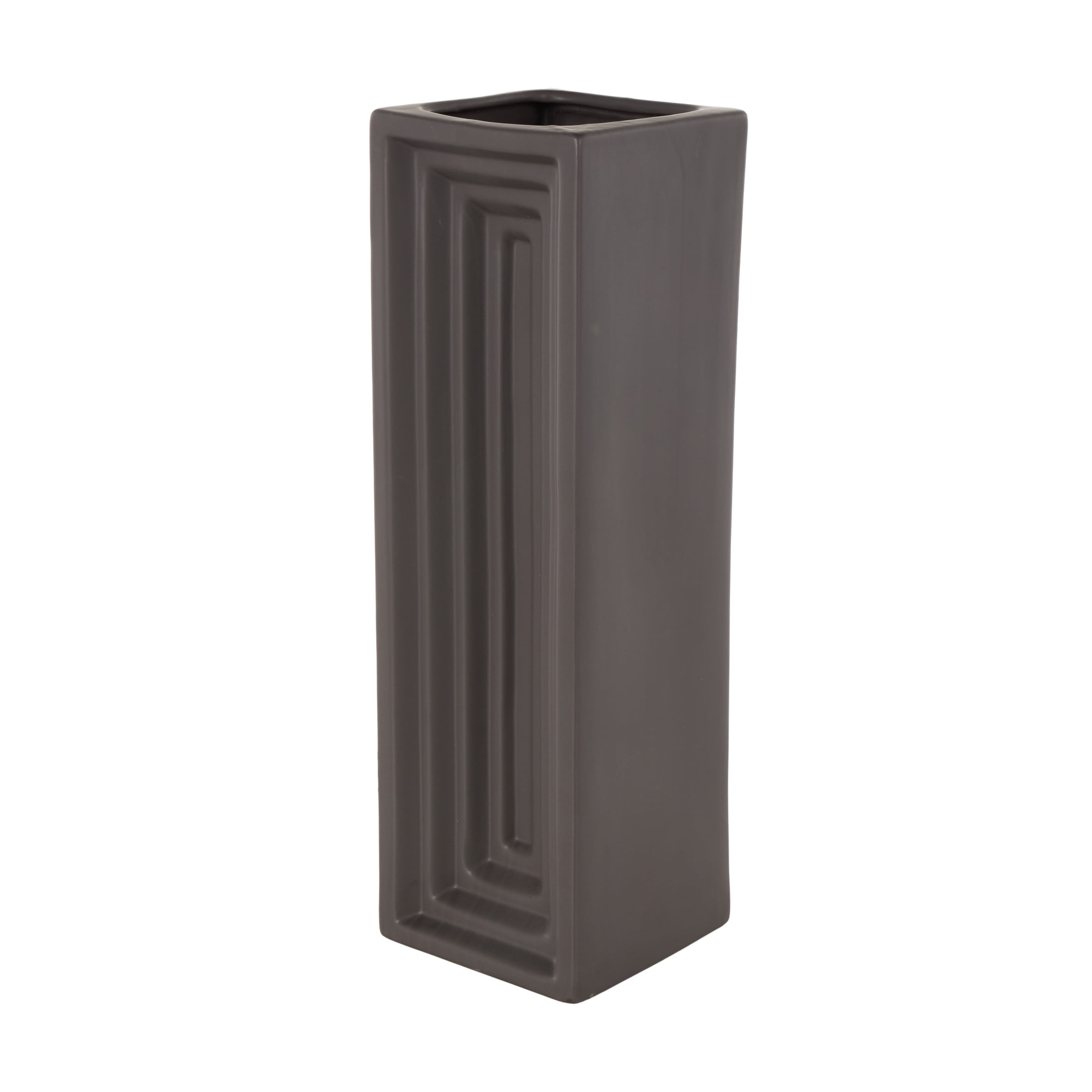 DecMode 18" Geometric Concaved Rectangular Black Ceramic Vase