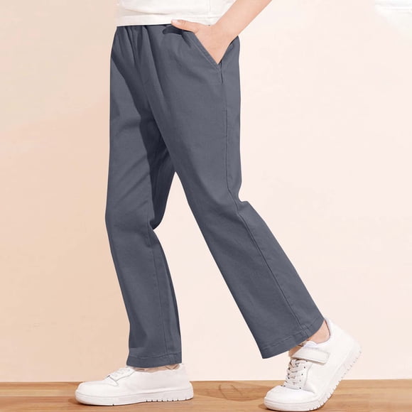 Pisexur Boys' Pants 3-18 Years Casual Elastic Waist Boys Uniform Pants Solid Color Cotton Dress Pants Lightweight Comfortable Slim Fit Uniform Pants for Boys