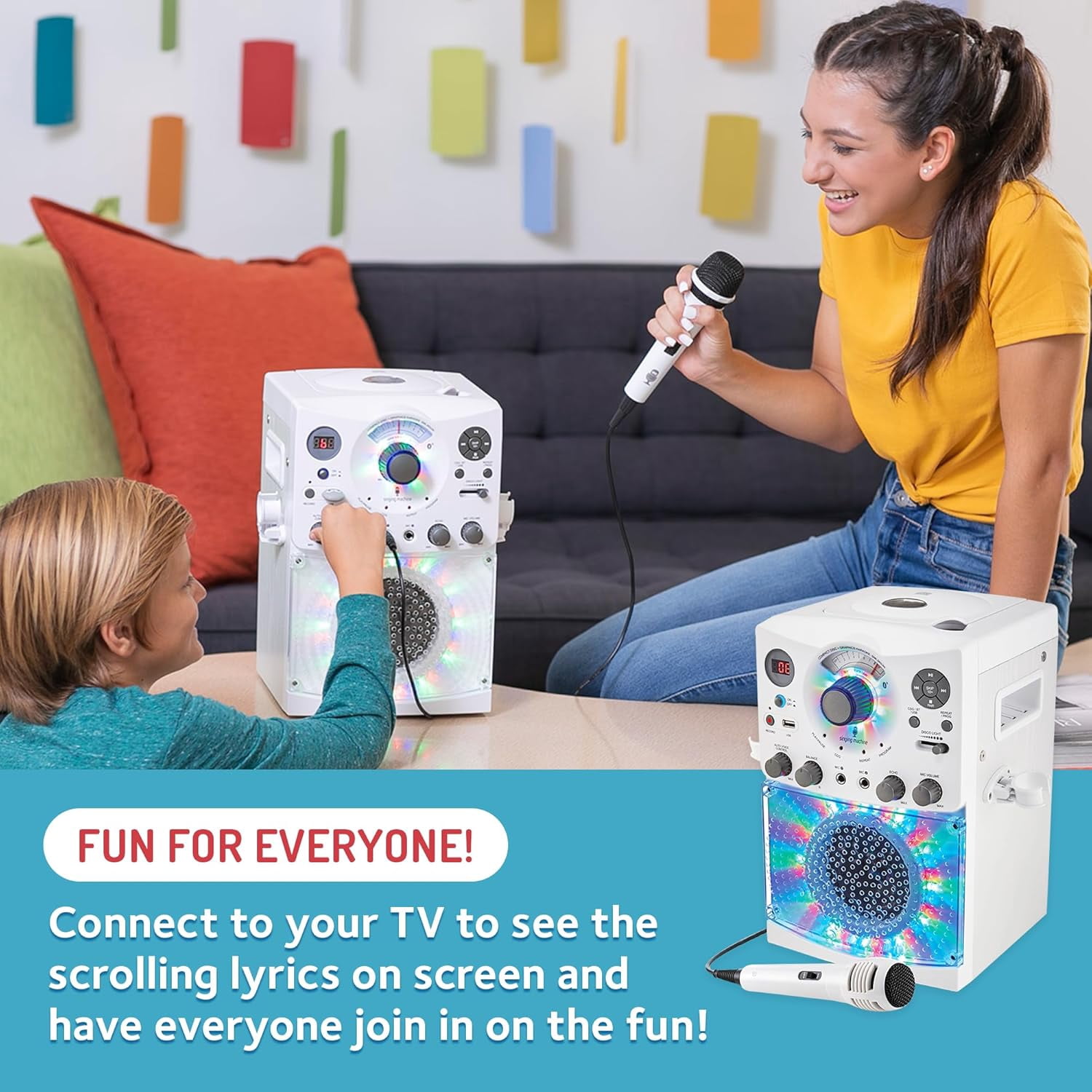 Singing Machine SML385UW Bluetooth Karaoke System with LED Disco Lights, CD+G, USB, and Microphone, White