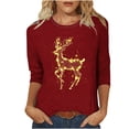 thumbnail image 2 of DailyTrove Womens Christmas Reindeer Print Long Sleeve Blouse - Loose Fit Holiday Casual Wear,Wine,L, 2 of 6