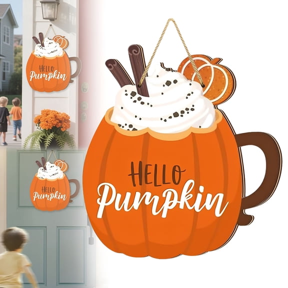 XIBUFE 2026 New Fall Decor Pumpkin Welcome Sign Thanksgiving Door Hanger Wooden Pumpkin Decor Hanging Porch Sign for Autumn Harvest Thanksgiving Farmhouse Wall Decoration(Orange)