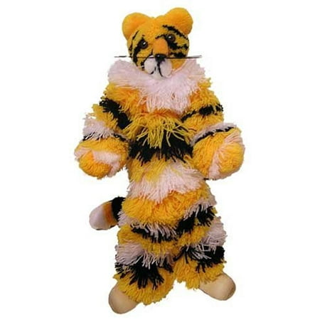 Tiger Yarn Marionette, Pom-pom yarn tiger in bright colors measures 11