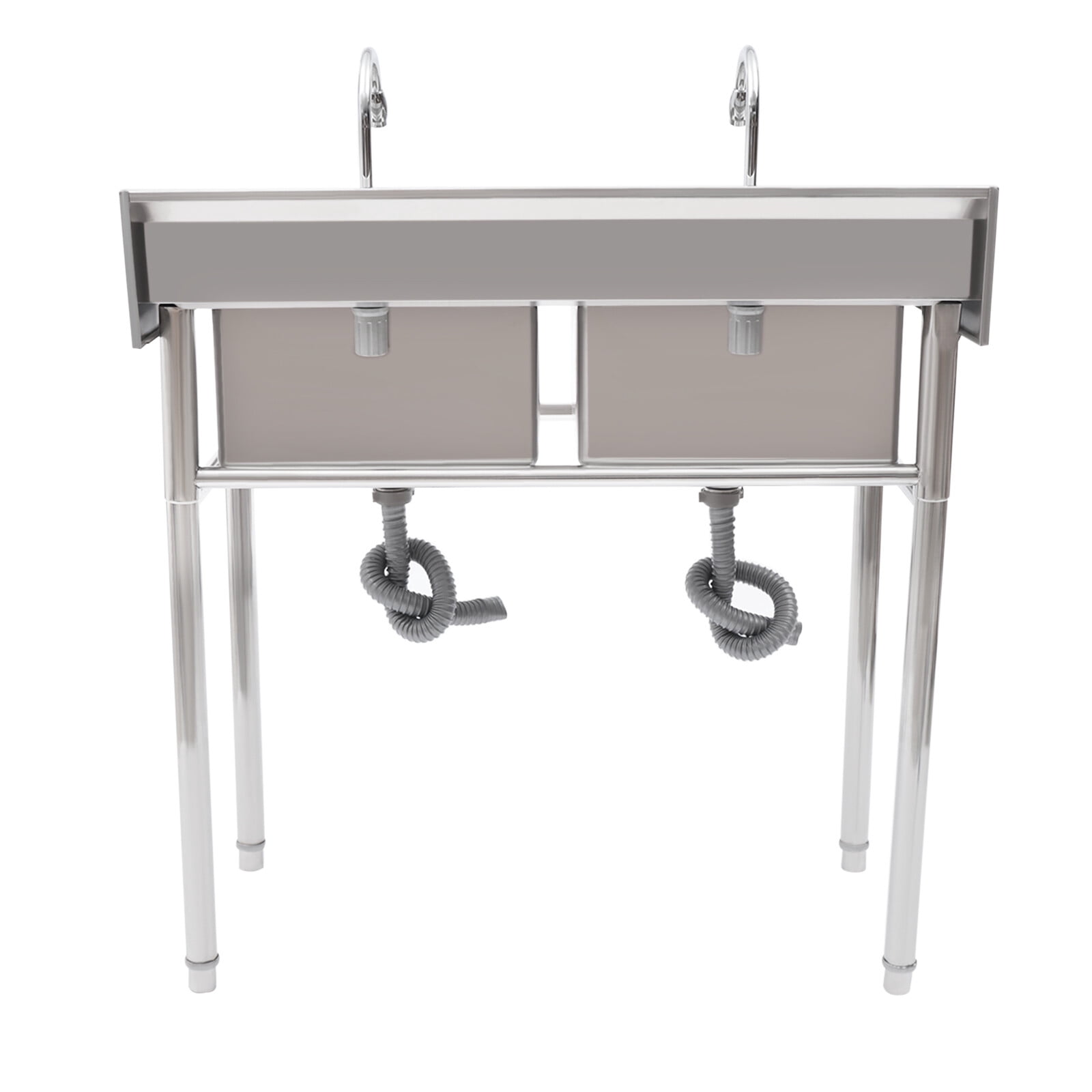 Stainless Steel Sink 2 Compartment Free Standing Utility Sink, Double Bowl Kitchen Sinks with 2 Rotary Faucets, Commercial Prep Sinks for Garage, Restaurant, 39.4" W x 23.6" D x 40" H