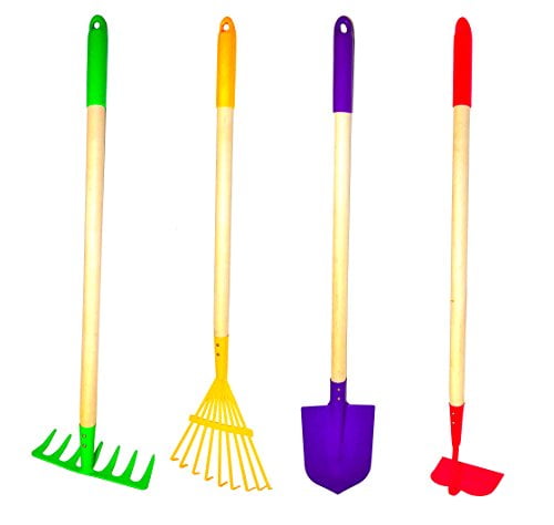 G & F 10018 JustForKids Kids Garden Tools Set, Rake, Spade, Hoe and Leaf Rake, 4-Piece by G & F