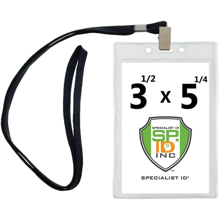 Bulk 100 Pack - Clear Vertical Large 4x6 Credential ID Badge Holders (3 1/2  x 5 1/4 Insert) with Premium Bulldog Clip Lanyards for VIP, Press Pass,  Tickets & More by Specialist ID (Black) 