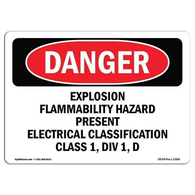 SignMission OS-DS-A-1824-L-2356 Signe de Danger d'Osha 18 x 24 Po - Danger d'Inflammabilité par Explosion Présent Électrique