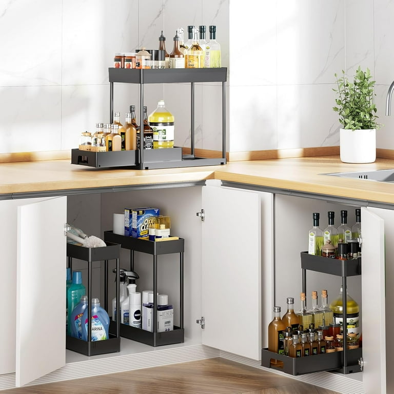 Delamu Organizer Impilabile A 3 Livelli Per Bagno E Cucina – Contenitore Estraibile Trasparente Con 8 Divisori, Per Sottolavello, Armadietti E Dispensa