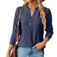 thumbnail image 2 of HAiming Women's Textured Long Sleeve T-Shirt Trendy V-Neck Button Tops Summer Casual Solid Color Loose Blouse, 2 of 4