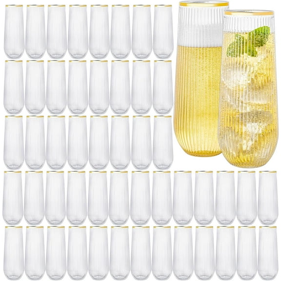 48 Pack Plastic Stemless Disposable Champagne Flutes, Unbreakable 9Oz Champagne Glasses, Origami Style Bulk pack Acrylic Fancy & Shatterproof Toasting Glasses, Ideal for Wedding, Party