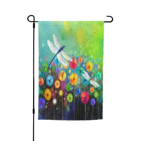 Flowers Garden Flag Dragonfly House Flag Spring Welcome Garden Flags 12x18 inch Floral Flags for Patio Lawn Home Outdoor Decor