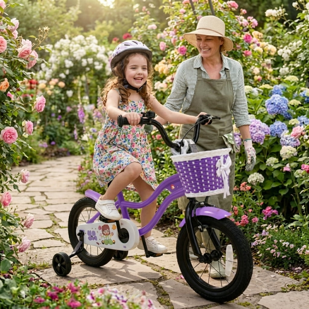 Redsmile Kids Bike 12 Inch with Training Wheels for Boys Girls Aged 3-4 Years Old, Toddler Bicycle with Adjustable Seat and Rider Height 31.5"-41.3", 110 lb Capacity, Purple