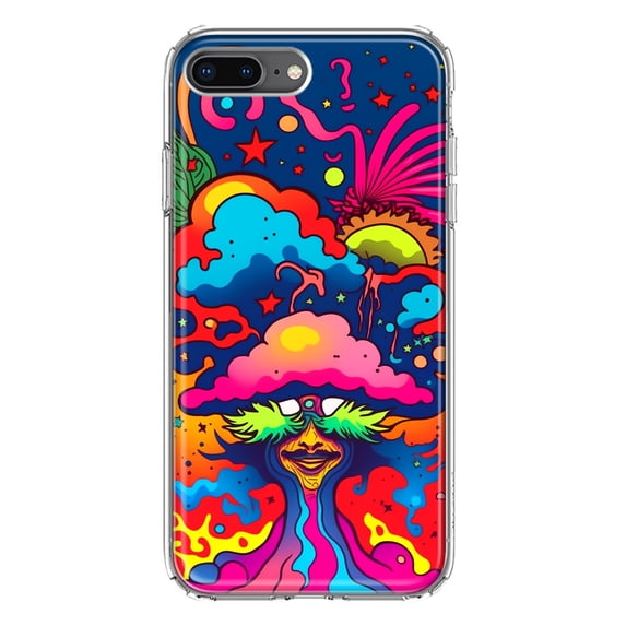 MUNDAZE Apple iPhone 7/8 Plus Shockproof Clear Hybrid Protective Phone Case Neon Rainbow Psychedelic Trippy Hippie Bomb Star Dream