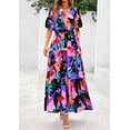 thumbnail image 3 of PRETTYGARDEN Women's Summer Maxi Dress Resort Wear Boho Floral V Neck Puff Short Sleeve Ruffle Flowy Beach Long Dresses, 3 of 7