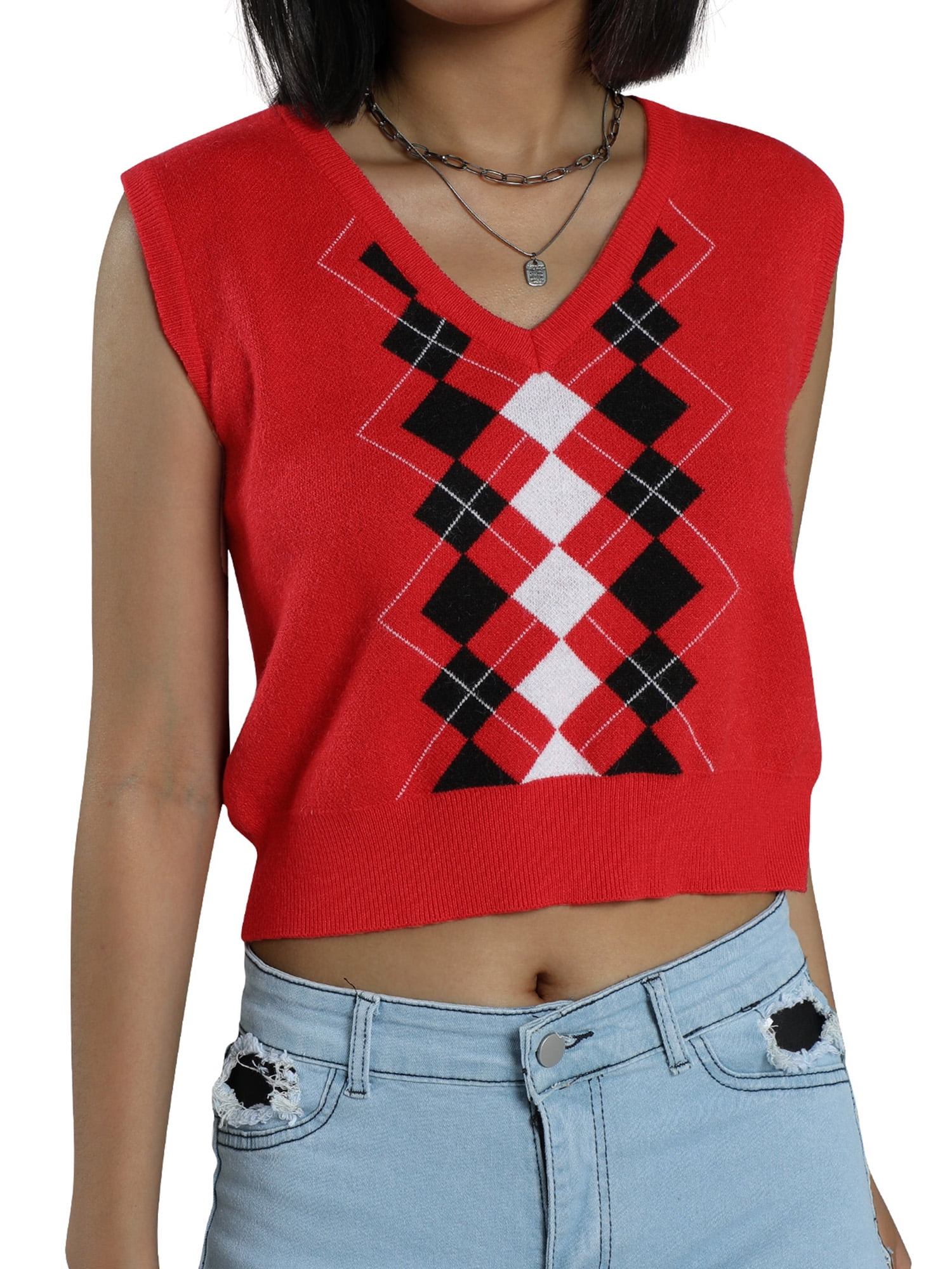 plaid sleeveless sweater