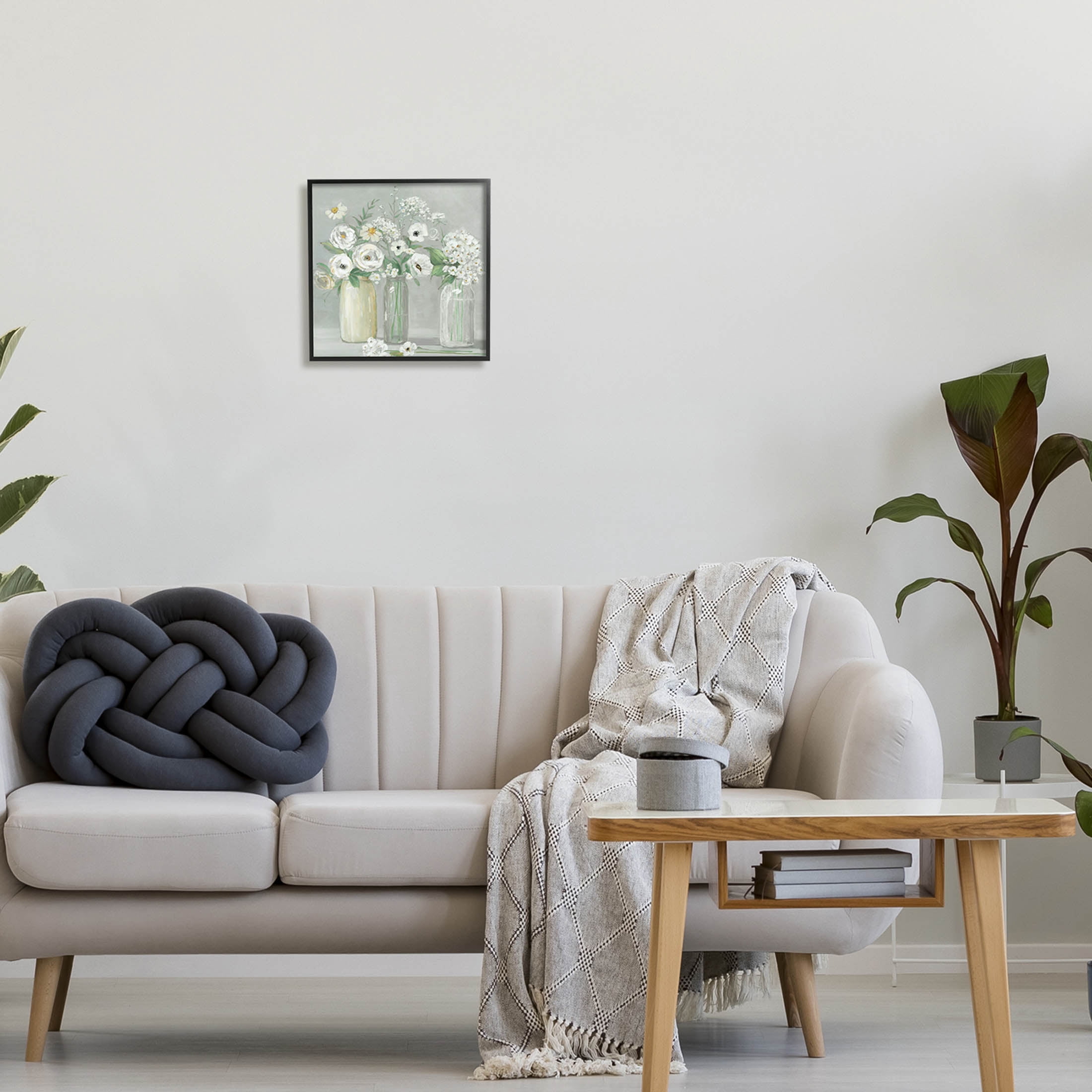 Soft White Mixed Floral Arrangement Botanical & Floral Graphic Art Black Framed Art Print Wall Art
