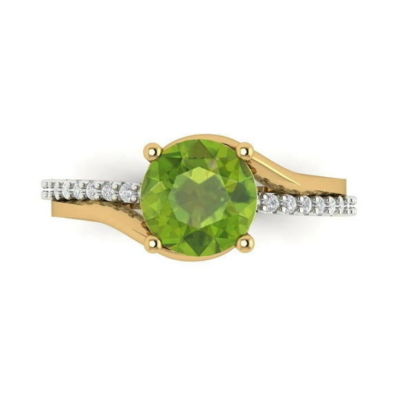 1.71 ctw Solitaire with Zirconia Diamond Accents Anniversary Ring for Women | Round Cut Natural Peridot | Hyperallergenic Solid 14K White/Yellow Gold