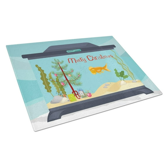 Bubble Eyed Goldfish Merry Christmas Glass Cutting Board Large