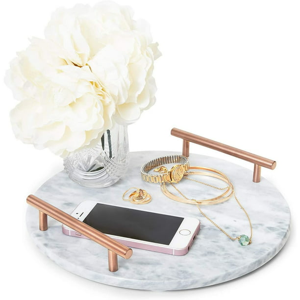 Round Marble Serving Tray Jewelry, Marble Vanity Tray Bathroom