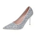 thumbnail image 2 of Miluxas Women's Sequin Mid Heel Wedding Pumps Pointed Toe Sparkly Party Wear Glitter Bridal Shoes Silver 7.5(40), 2 of 8