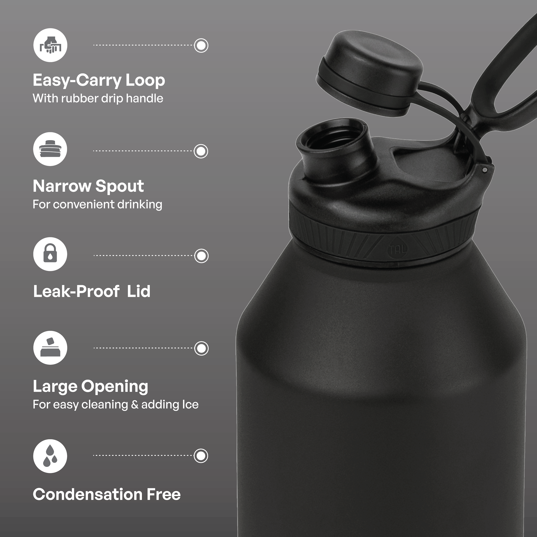 TAL Stainless Steel Ranger Water Bottle 64oz Black photo 2