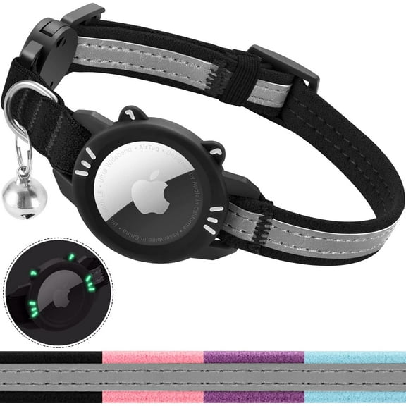 AirTag Cat Collar Breakaway, Reflective GPS Cat Collar with Apple Air Tag Holder, Cat Tracker Collars with Safety Elastic Band for Girl Boy Cats, Kittens and Puppies (9-13 Inch, Black)