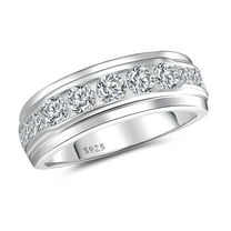 SFTING Men Wedding Band 925 Sterling Silver Men Rings AAAAA CZ Round Cut Wedding Promise Band for Him Size 12