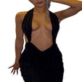 thumbnail image 4 of Robe Sans Manches à Col Halter pour Femmes, Col en V Profond, Dos Nu, Volants Plissés, Mini Robe de Soirée, 4 of 7