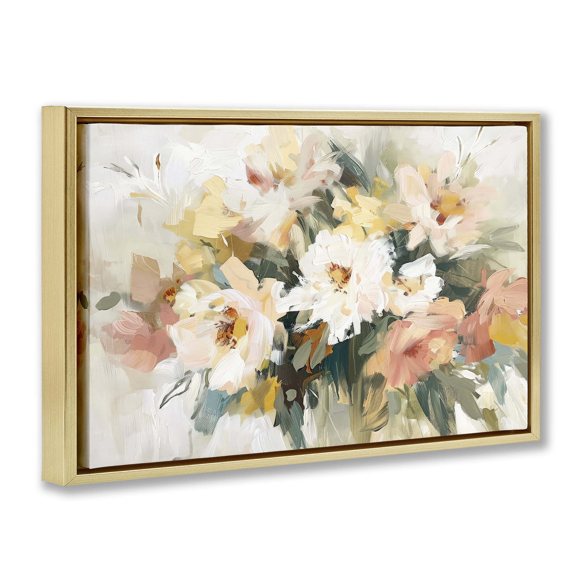 Stupell Industries Brushed Bouquet Blooms Plants & Flowers Painting Gold Floater Framed Canvas Art Print Wall Art, 25 x 17
