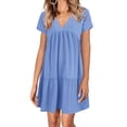 thumbnail image 3 of Summer Women V Neck Flowy Babydoll Dresses Short Sleeve Swing Shift Loose Casual Mini Dress, 3 of 5