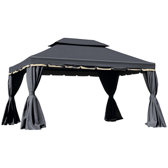 Outsunny Pavillon de Terrasse 13 Pieds x 10 Pieds avec Auvent et Toit en Polyester à 2 Niveaux, Noir