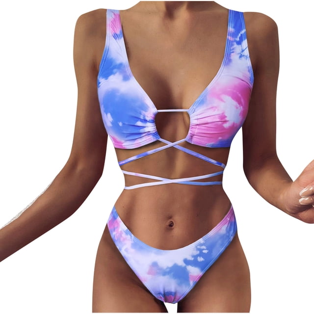 Elegante traje de baño cómodo para mujer Bikini Tie-dye Impreso Vendaje Split Traje de baño OAVQHLG3B Store lin121212