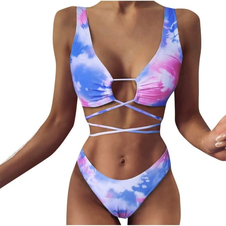 

VKEKIEO Two-Piece Sets Swimsuit Sport Bra Style Padded Blue S