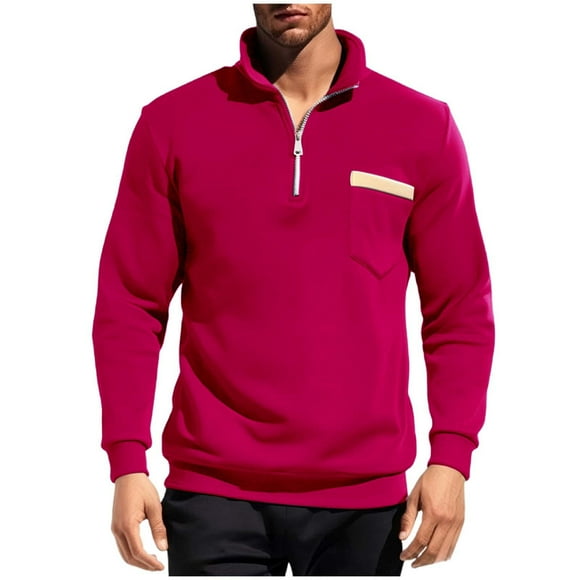 FhsagQ Men's Shirts Men's Shirts Cotton Comfortsoft Men'S Autumn and Winter Standing Hooded Sweatshirt Fashionable Casual T Shirt Mens Shirts Tops Super Fit Men Shirts Tops Polyester Red XXL