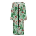 thumbnail image 3 of Yuyamidu Candy Canes Zipper Front Robes for Women Long Sleeve Robe Loungewear Xmas Tree Christmas Crew Neck Bathrobe Dress Christmas Mid-Length Night Robe Size M, Green, 3 of 7