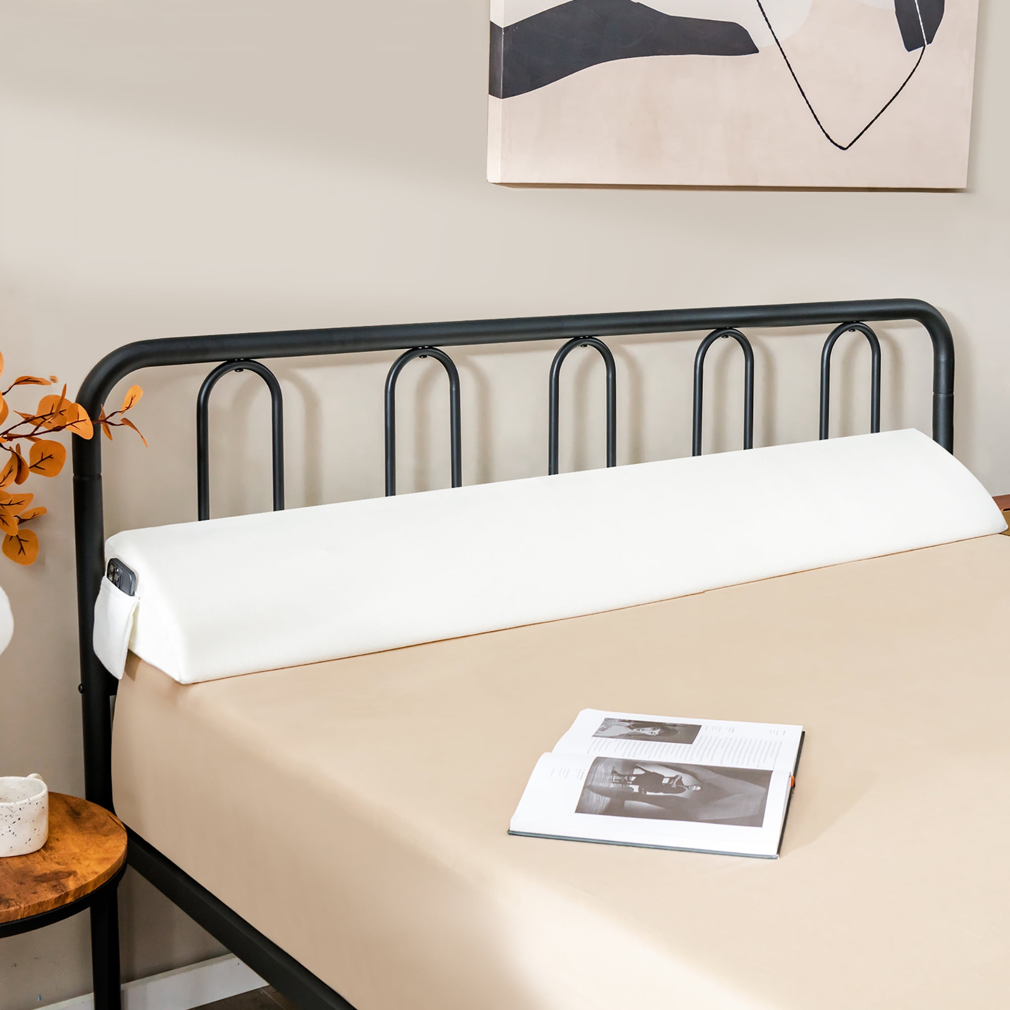 Gymax Queen Size Bed Wedge Pillow with Side Pocket Bed Gap Filler 60 x 10 x 6 White Walmart