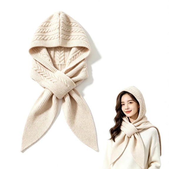 2 in 1 Winter Knit Hooded Scarf Hat for Women, 360° Winter Warm Scarf，Neck Stretch Warm Winter Hat for Skiing Cycling Motorcycle Commute, Christmas Thanksgiving Gift for Ladies（Z）