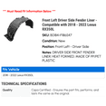 thumbnail image 2 of Front Left Driver Side Fender Liner - Compatible with 2018 - 2022 RX350L 2019 2020 2021, 2 of 2