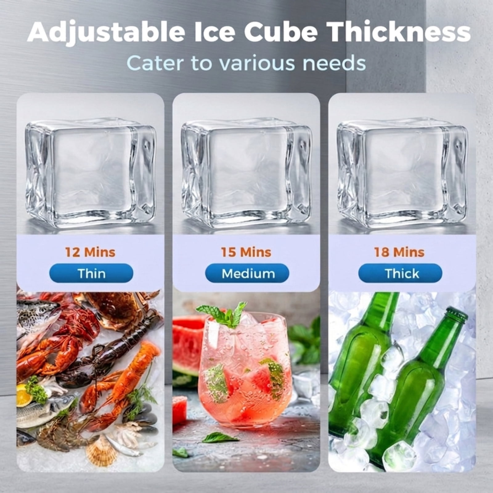 RUIE Commercial Ice Maker Machine 110 lbs/24H, Freestanding Undercounter Ice Machine with 25 lbs Storage Bin, Stainless Steel for Home Bar Cafe