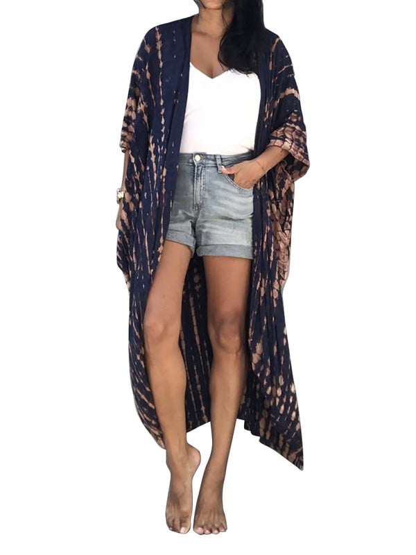 Inadays Women's Summer Swimsuit Cover up Tie Dye Open Front Long Kimono