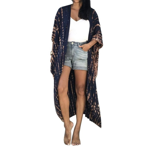 Inadays Women's Summer Swimsuit Cover up Tie Dye Open Front Long Kimono