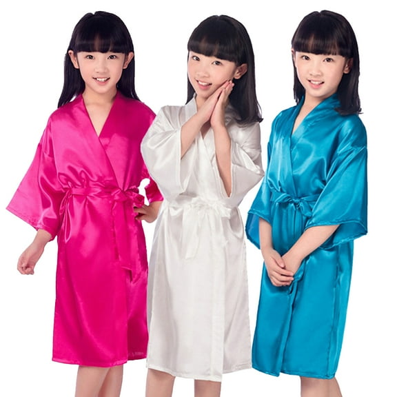 KYAIGUO Baby Girls Satin Robe Kids Satin Bathrobe Toddle Soft Bath Sleepwear for Teenagers Summer Long Pajamas for Girls 2-14Y