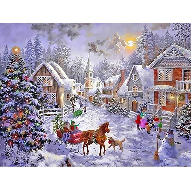 Pintura al óleo Digital DIY Santa Claus muñeco de nieve gato pintura decorativa de lino GX1851