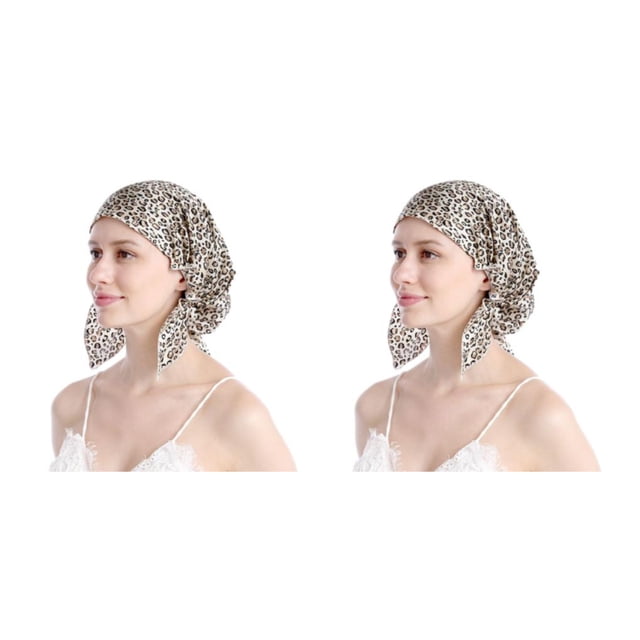 Guardoinrt Sleep Aid Silk Cap - Say Goodbye To Tossing And Turning for At Night Comfortable Silk Night Sleep Cap Cold Prevention Leopard One size fits all 2Set