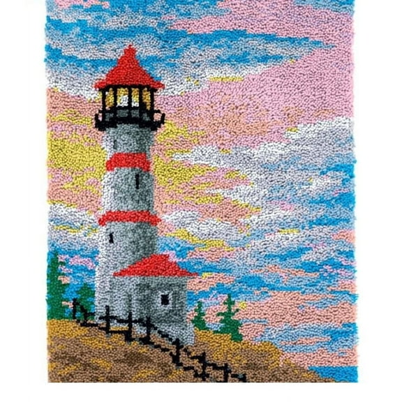 Rug Making Latch Hooking Kit，Sunrise Lighthouse Rug Making Latch Hooking Kit  ,Creative Craft Home Decor Ideal for Learning Rug Making